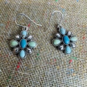 Vintage Y2K Silvertone Turquoise Drop Earrings